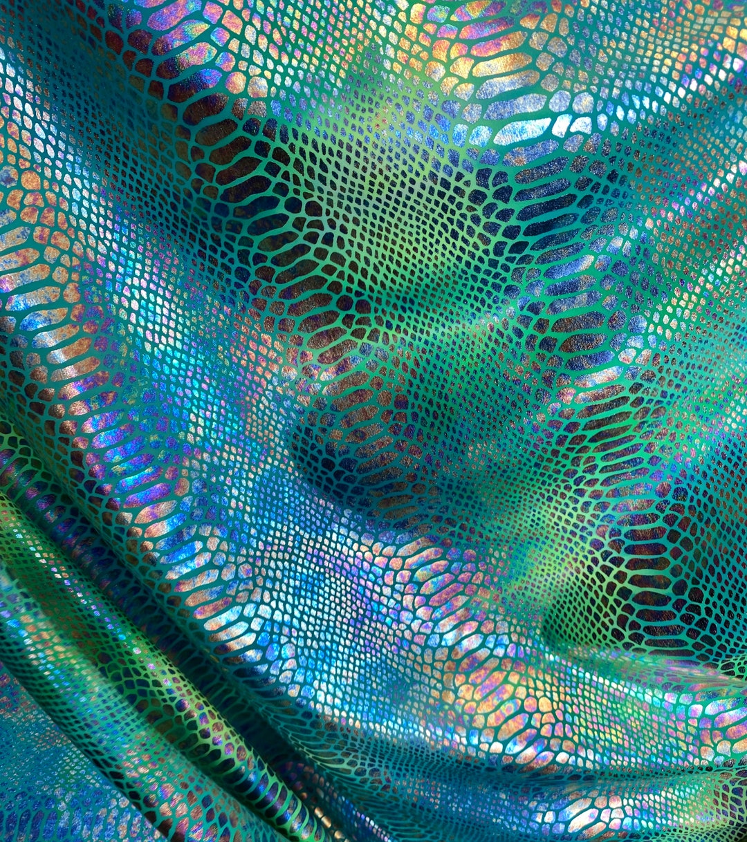 Blue Green Snake Scales Hologram Nylon Spandex Fabric Dance Swimsuits 4 ...