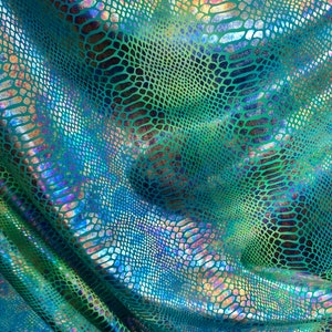 Blue green Snake Scales Hologram Nylon Spandex Fabric dance swimsuits 4 way stretch 58&quot; wide  Sportswear, Athletic