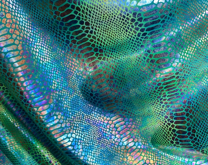 Blue green Snake Scales Hologram Nylon Spandex Fabric dance swimsuits 4 way stretch 58" wide  Sportswear, Athletic