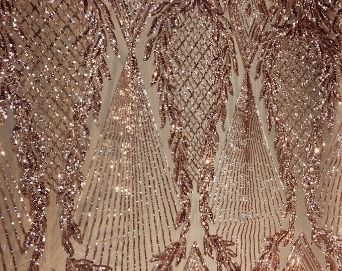Jewel , Rose Gold Big Print, Sequin, 4-way Stretch, Fabric 54" By the yard