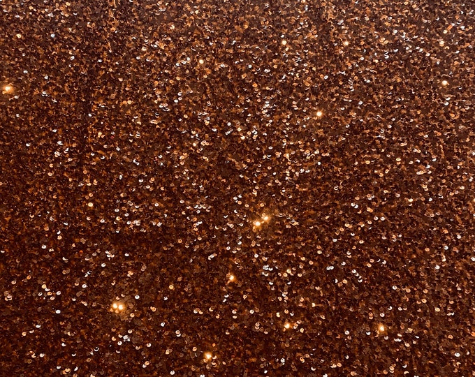 Copper Sequin on Stretch Velvet 4-Way stretch fabric by the yard 60" Wide