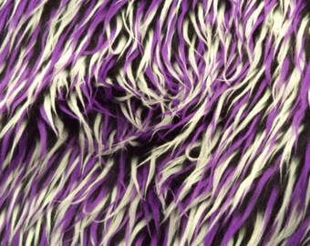 58"  Wide White Purple and Black 3 Tone spike Faux Fur Upholstery Fabric by the yard