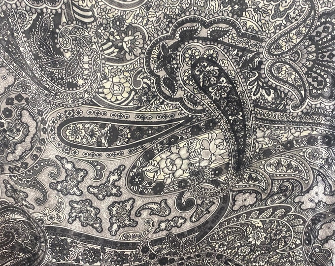 Paisley black and gray stretch Velvet fabric 60”