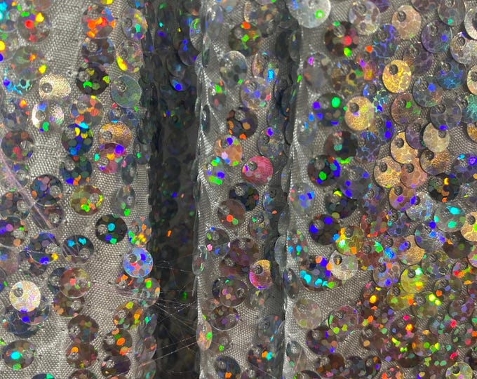 Hologram seqiun on white taffeta fabric 54" wide sold by the yard