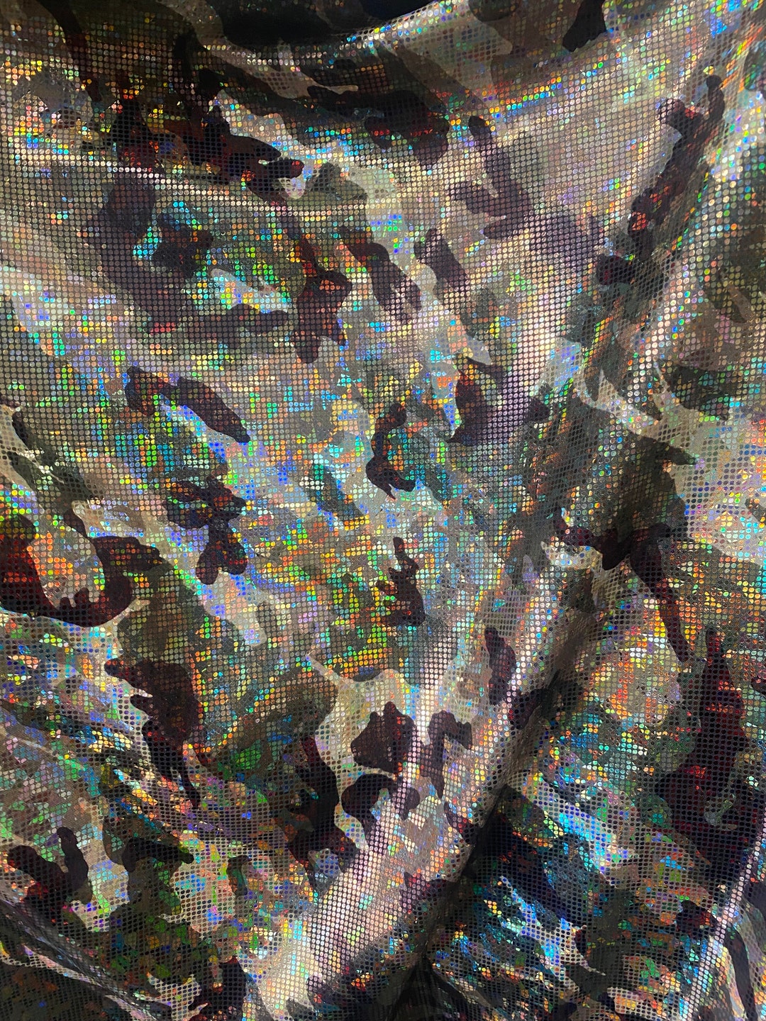 Green Camouflage Broken Glass Spandex Metallic Foil Fabric by the