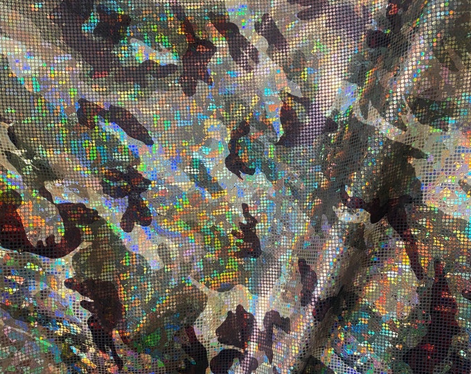 Green camouflage Broken Glass Spandex Metallic foil Fabric by the yard