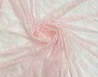 Light pink Vintage Stretch Floral Lace fabric 4 way  By The Yard