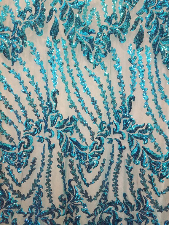 Victorian Stretch Lace - Fabric by the yard - Teal - Prestige Linens