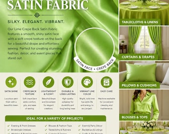 Lime Crepe Back Satin Fabric by the Yard | Silky Dress Material