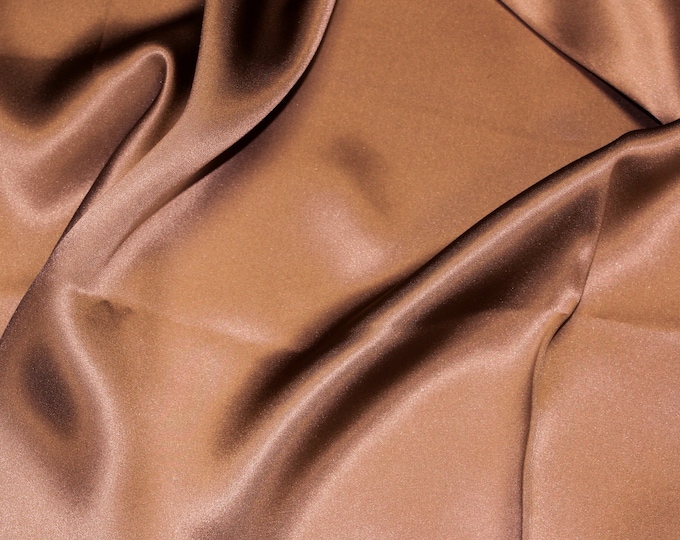 Brown solid 100% pure silk charmuse fabric sold by yard