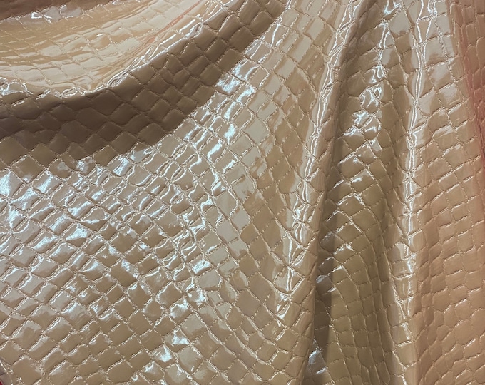 Camel Crocodile embossed Foil Spandex  Fabric, 4 way stretch, sold by the yard