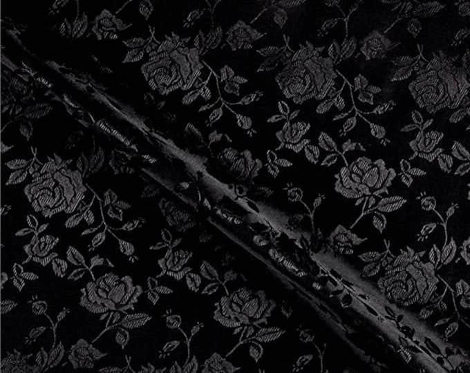 Black  Jacquard fabric Satin Floral 58" wide per yard