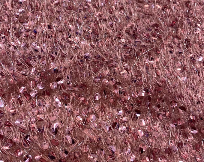 Dusty rose sequin-embroidered fabric on a textured base with eyelash/fringe threads  Dressmaking Costume Material by the Yard