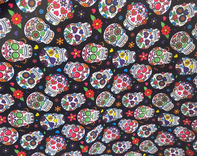 Skull on black Spandex fabric 60" by the yard