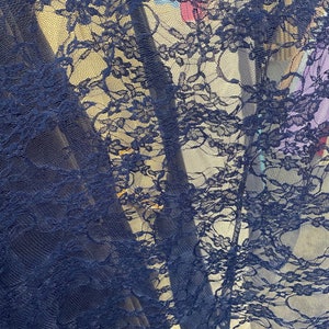 Stretch Floral Lace 4 Fabric By The Yard- Navy