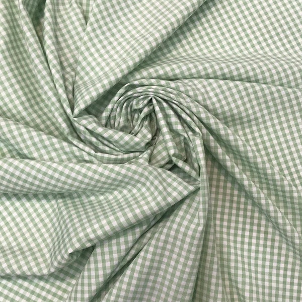 Sage Gingham Checkered 1/8” inch Fabric poly cotton 60” wide- none stretch sold By The Yard