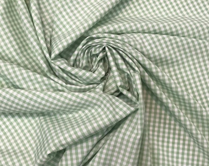 Green Gingham Check Fabric – 1/8” Small Check Cotton Blend Fabric by the Yard 60” wide