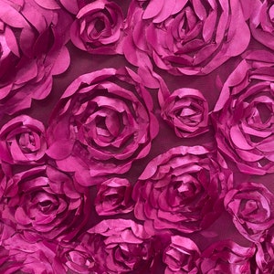 Dark Fuchsia Satin Bridal Petal Rosette on mesh Fabric 52&quot; Wide Sold By The Yard