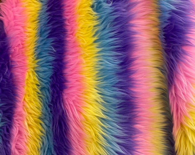 Faux fur, pastel Rainbow shaggy 60" wide  Upholstery Fabric by the yard