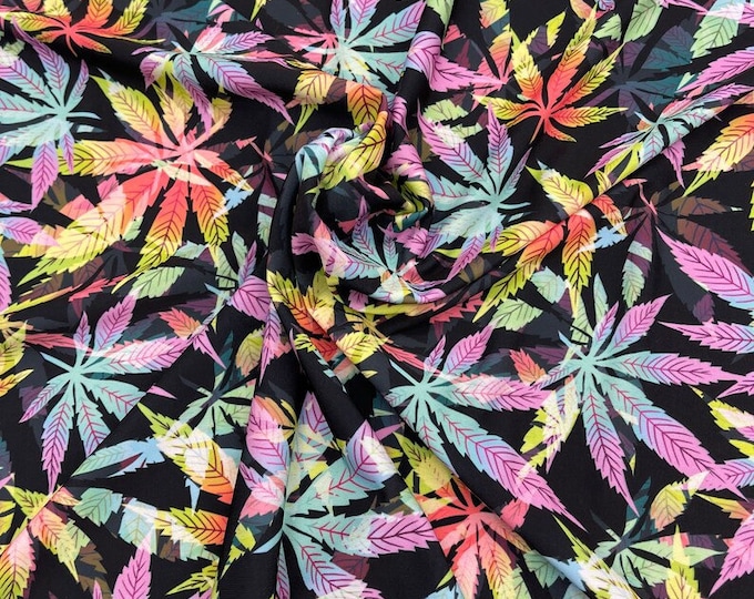 Stretch spandex multicolored , Tie dye Nylon FLOWER  (PLANT) leaves sold by the yard