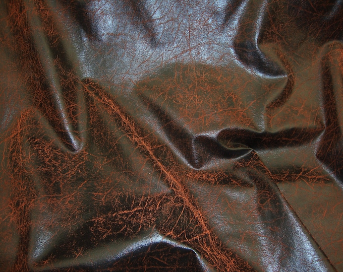 56" Wide Copper Distressed look Faux Vinyl upholstery fabric per yard