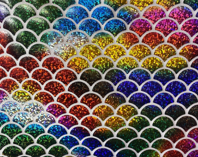 4-Way Stretch rainbow hologram scales  Mermaid Hologram Spandex  Fabric by the yard
