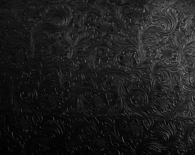 Vinyl leather faux Black Western Embossed Floral Faux Leather vinyl fabric per yard 54" Wide