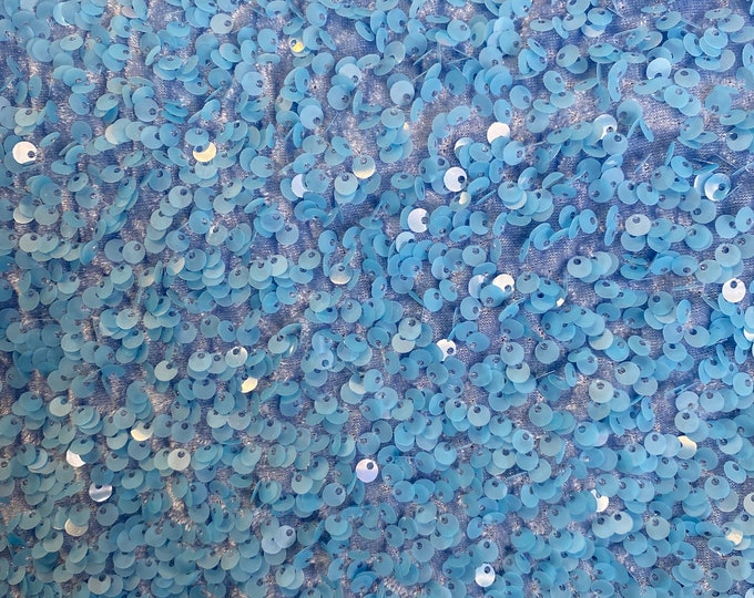 Baby blue Sequin on Stretch Velvet 4-Way stretch  dance wear home decor fabric by the yard 60" Wide