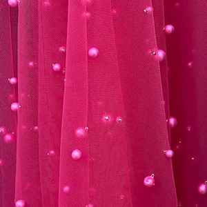 Fuchsia Very Soft Tulle with Pearls | 52&quot; Wide | Bridal Veil Tulle, Wedding Dress |