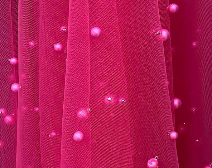 Fuchsia Very Soft Tulle with Pearls | 52" Wide | Bridal Veil Tulle, Wedding Dress |