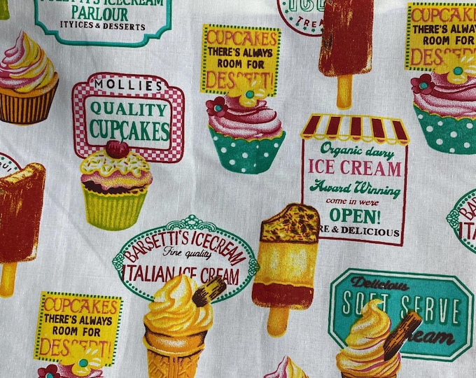 Yellow ice cream and cupcakes Poly cotton Sold by yard  POLYCOTTON 58" wide