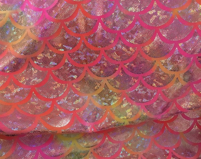 4-Way Stretch Pink orange Mermaid Hologram Spandex Metallic foil scales Fabric by the yard 60" WIDE