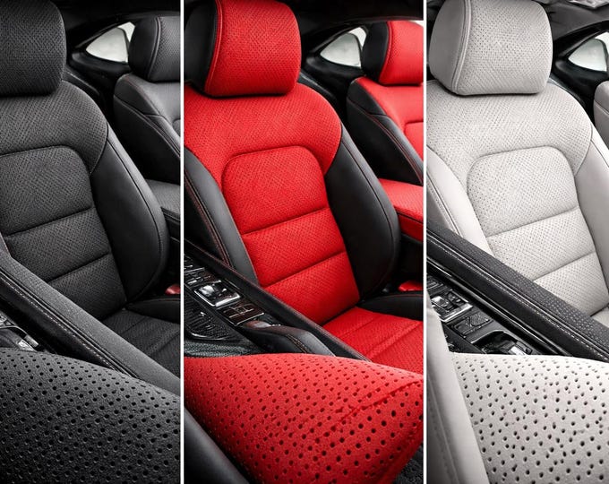 Luxury Fully Perforated Faux Suede Fabric – Breathable Upholstery Material (Black, Red White)