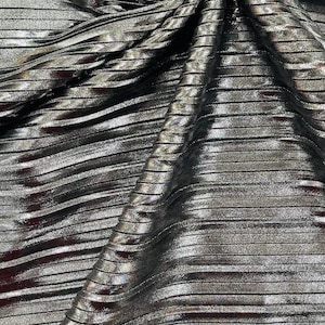 Silver Metallic Accordion foil Pleated Polyester Fabric/Stretch Fabric/Light Weight/ 58 Inches Wide.