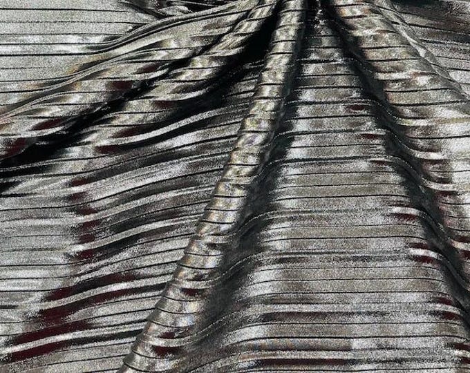 Silver Metallic Accordion foil Pleated Polyester Fabric/Stretch Fabric/Light Weight/ 58 Inches Wide.