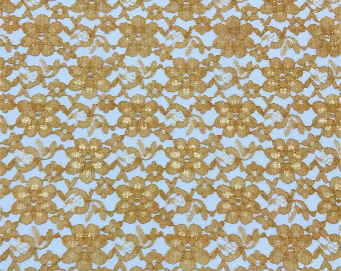 Gold rachelle lace flower mesh sheer polyester by the yard