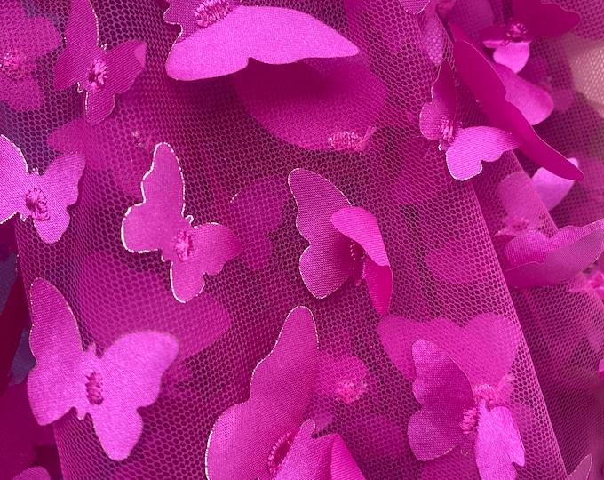 Taffeta Butterfly /on sheer FABRIC /58" Wide by the yard -Fuchsia