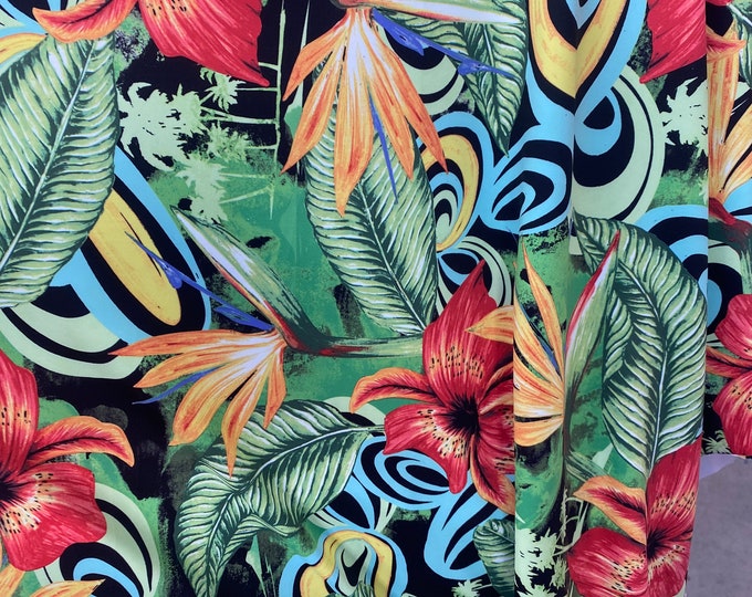 Jungle multi floral stretch spandex fabric SOLD BY YARD 60