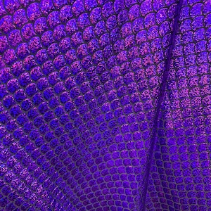 4-Way Stretch Purple, Mermaid Hologram Spandex Metallic foil scales Fabric by the yard