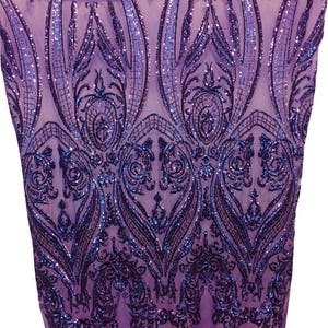 Victorian Egg/Tulip, Purple, Big Print, Sequin, 4-way Stretch, Fabric 54&quot; By the Yard, Wedding, Prom, Dresses, Lingerie, Pageant