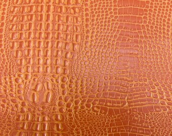 Faux Gator Print Vinyl Fabric - Orange - High Quality Faux Animal Skin Vinyl Sold by Yard