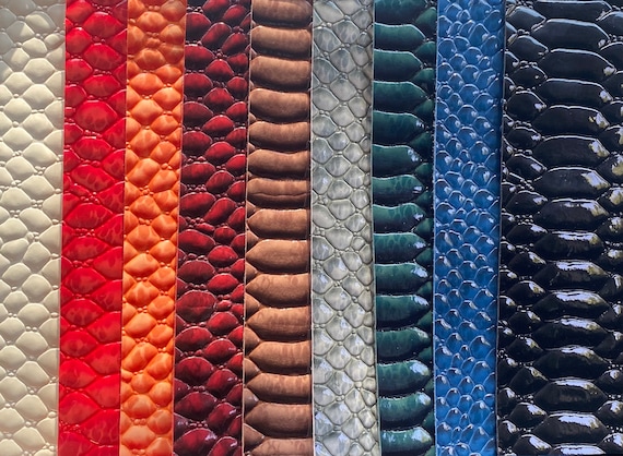 3D Snake Vinyl Fabric by the Yard – Embossed Crocodile Patent Faux Leather Upholstery Fabric – Glossy Textured Marine & Automotive Vinyl