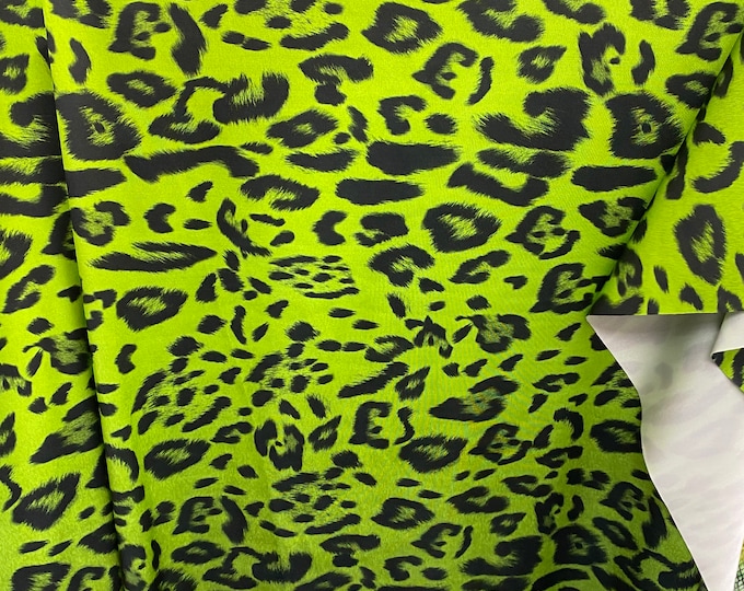 Neon green leopard  nylon spandex iridescent foil 4way 58/60"