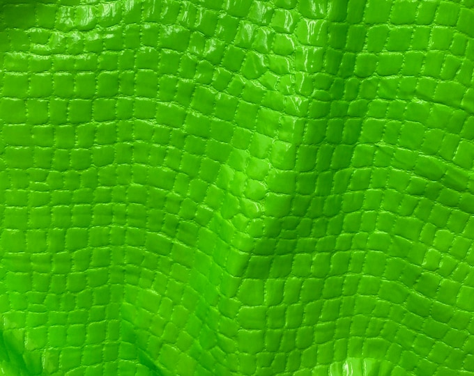 Lime Crocodile embossed Foil Spandex  Fabric, 4 way stretch, sold by the yard