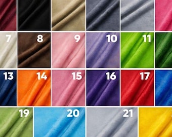 May include: A grid of twenty-two fabric swatches in various solid colors, each labeled with a white number from 1 to 22. The collection includes shades of red, black, tan, gray, pink, white, brown, purple, green, orange, blue, and yellow.