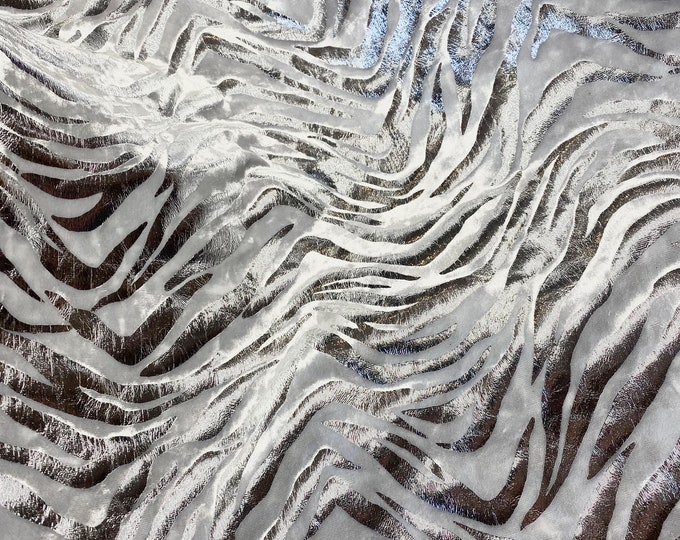 Silver Zebra foil lame on 4 way stretch velvet fabric by the yard