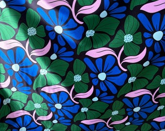 Floral Spandex Fabric 4 Way Stretch Blue Green Pink Print Dance Swimwear