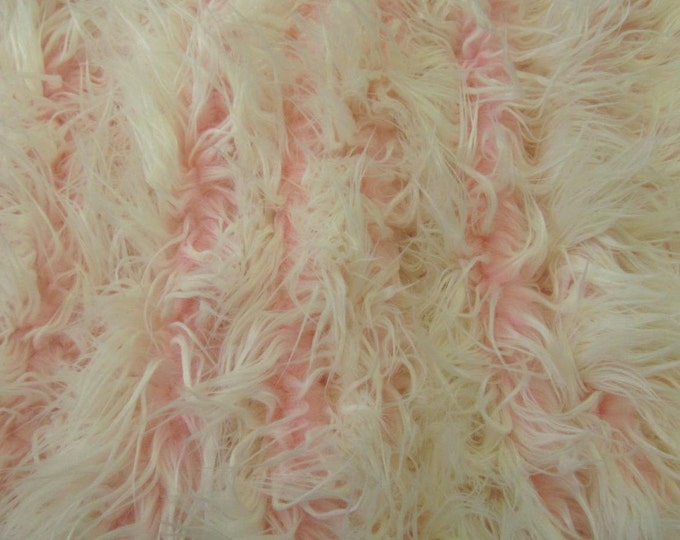 Fur Faux Pink Frosted Mongolian Fake Faux Fur upholstery fabric by the yard  60 Inch wide LONG PILE