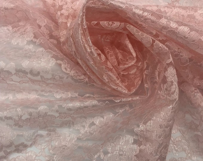 Blush rachelle lace flower mesh sheer polyester by the yard