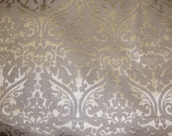Silver Embossed Damask Vinyl Fabric - 54" Wide, Upholstery & Drapery